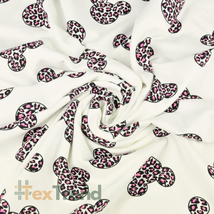 Einfarbiger Sweatstoff - Micky in rosa Leopardenmuster auf ecrufarbenem Hintergrund  