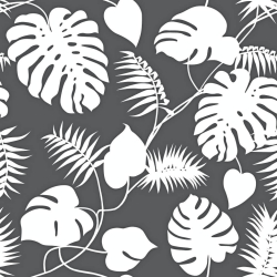 100% Baumwolle - weiße Blätter auf dunkelgrauem Hintergrund  