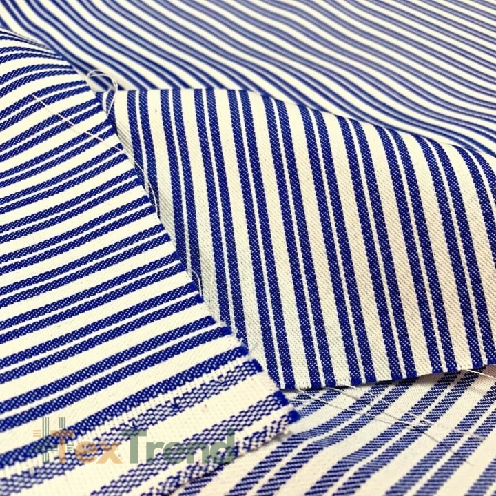 Dekostoff weiß-dunkelblau Streifen  