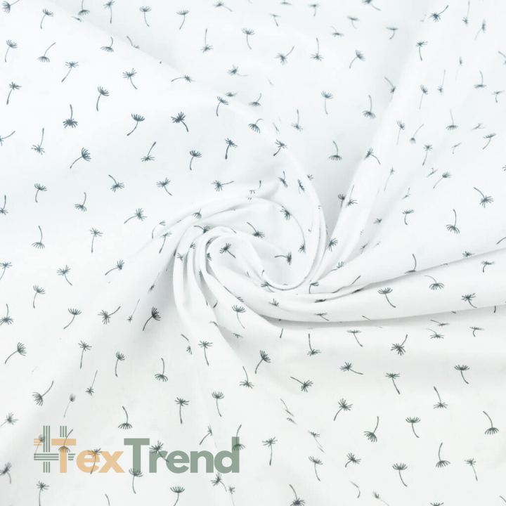 Baumwolle 100% - MINI Pusteblumen in graphit auf weißem Hintergrund  