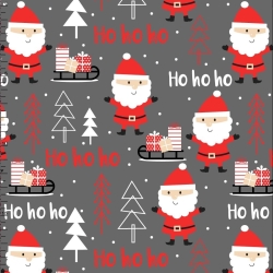 Baumwolle 100% Weihnachtsmuster Weihnachtsmänner auf dunkelgrauem Hintergrund  