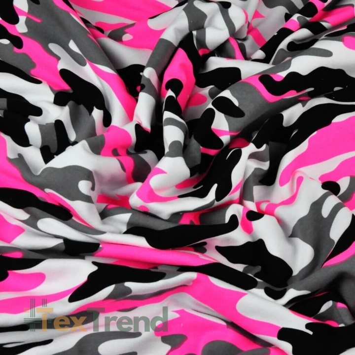 Einfarbiger Sweatstoff - Camouflage rosa-weiß-schwarz  