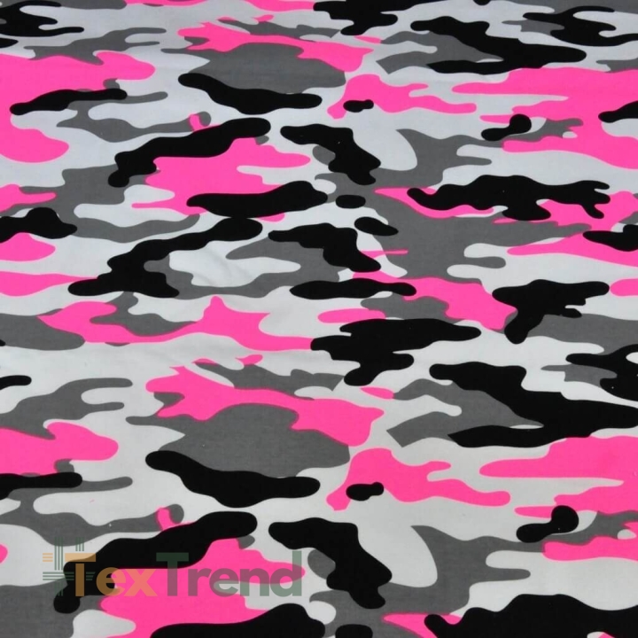 Einfarbiger Sweatstoff - Camouflage rosa-weiß-schwarz  