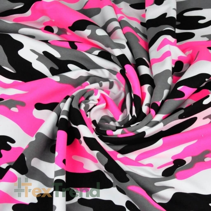 Einfarbiger Sweatstoff - Camouflage rosa-weiß-schwarz  