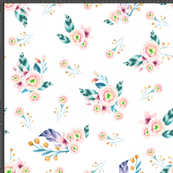 Interlock-Jersey Digitaldruck - rosa-grüne Sträuße auf weißem Hintergrund  