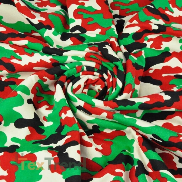 Einfarbiger Sweatstoff - Camouflage grün-rot-schwarz  