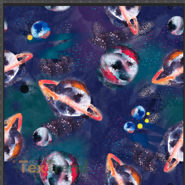 Jersey-Stoff Digitaldruck - gemalte Planeten  