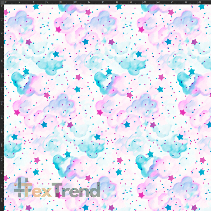 Interlock-Jersey Digitaldruck - mint-rosa Sterne mit Punkten  