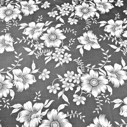 Baumwolle 100% mit weißen Blumen auf grauem Hintergrund  
