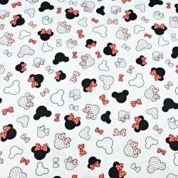 Baumwolle 100% - kleine schwarz-rote Miki mit Schleife auf weißem Hintergrund  