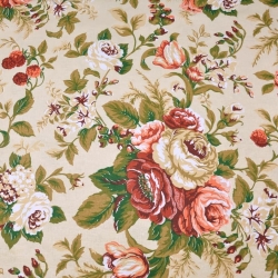 Baumwolle 100% Englische Rosenblüten auf beigem Hintergrund  