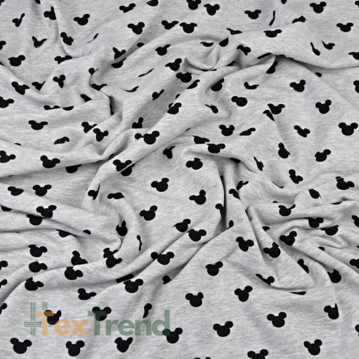 Jersey Loop - schwarze Miki auf grauem Melange-Hintergrund  