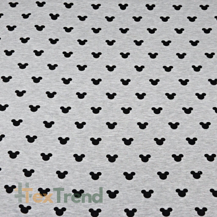 Jersey Loop - schwarze Miki auf grauem Melange-Hintergrund  