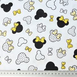 100% Baumwolle MIKI kleine schwarz-gelbe mit Schleife auf weißem Hintergrund  