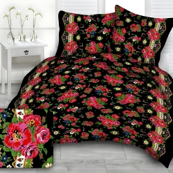 Baumwolle 100% mit dem Muster Halka Goralka auf schwarzem Hintergrund  