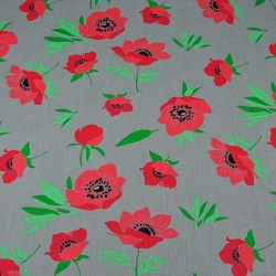 Baumwolle 100% rote Mohnblumen auf dunkelgrauem Hintergrund  