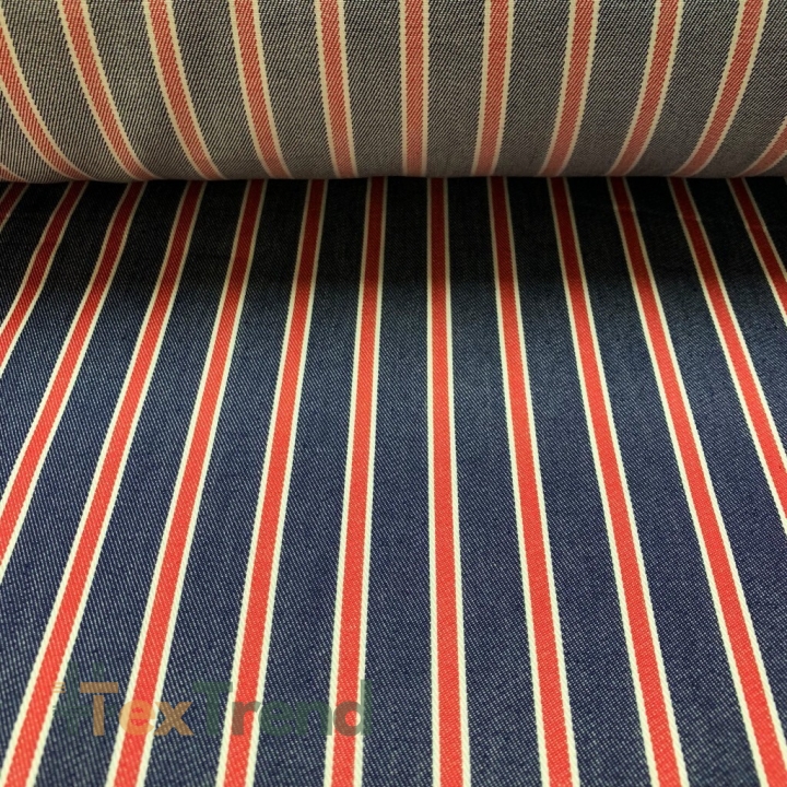 Dekostoff dunkelblau-rot Streifen  