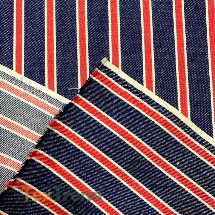 Dekostoff dunkelblau-rot Streifen  