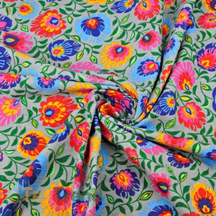 Flanell Łowicz-Muster auf grauem Hintergrund  