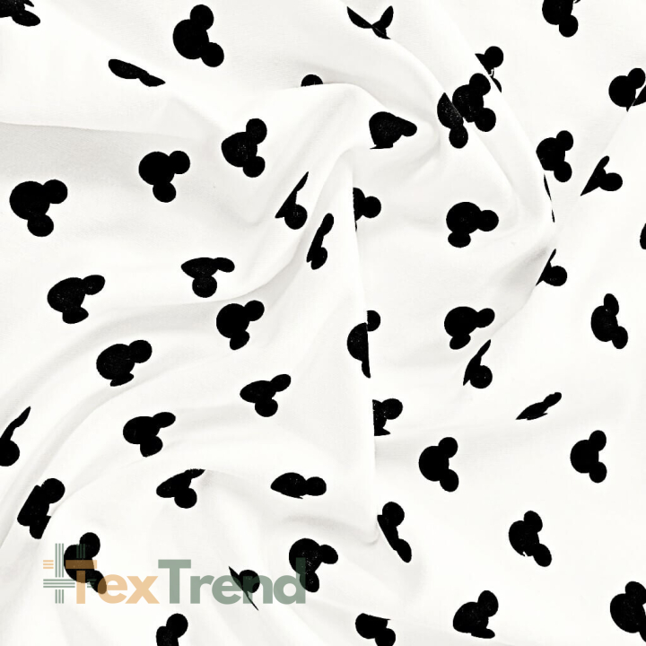 Jersey Loop - schwarze Miki auf weißem Hintergrund  