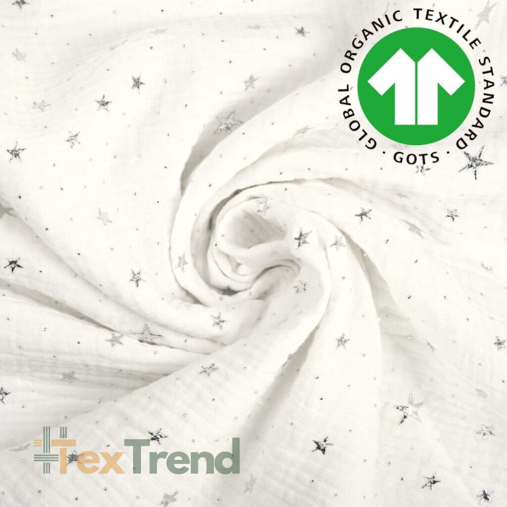 Baumwoll-Musselin Double Gauze ecru (Cloud Dancer) - mit Sternen  
