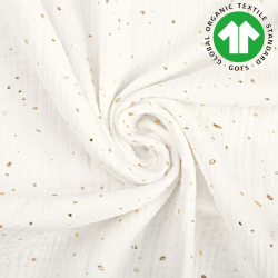 Baumwoll-Musselin Double Gauze ecru (Cloud Dancer) - mit Punkten  