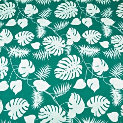 100% Baumwolle weiße Blätter auf grünem Hintergrund  