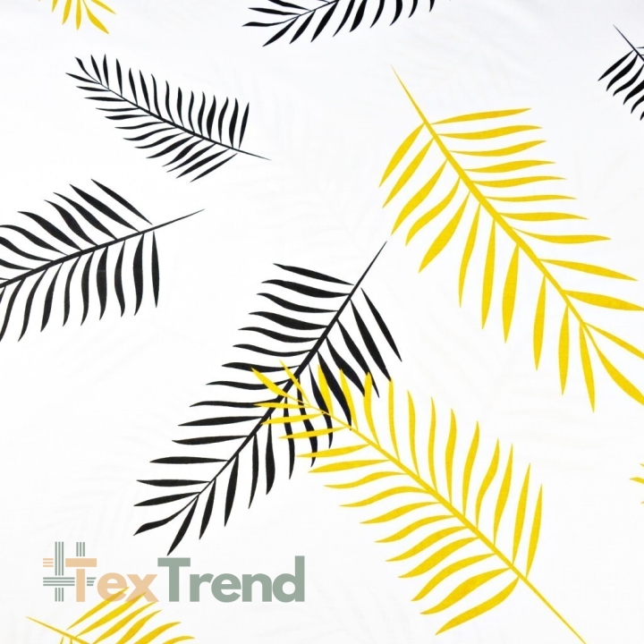 Baumwolle 100% Blätter schwarz-orange auf weißem Hintergrund 220cm  