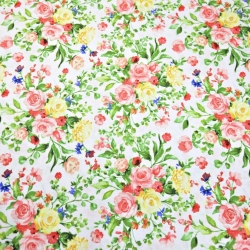 Baumwolle 100% Blumensträuße bunt auf weißem Hintergrund 220cm  