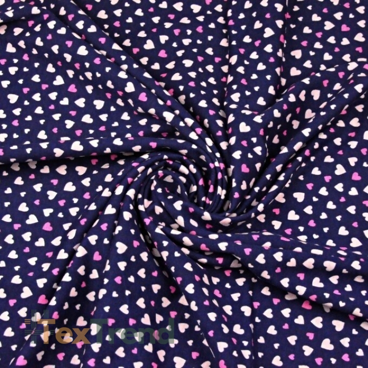Jersey-Stoff Digitaldruck, rosa Herzen auf navy Hintergrund