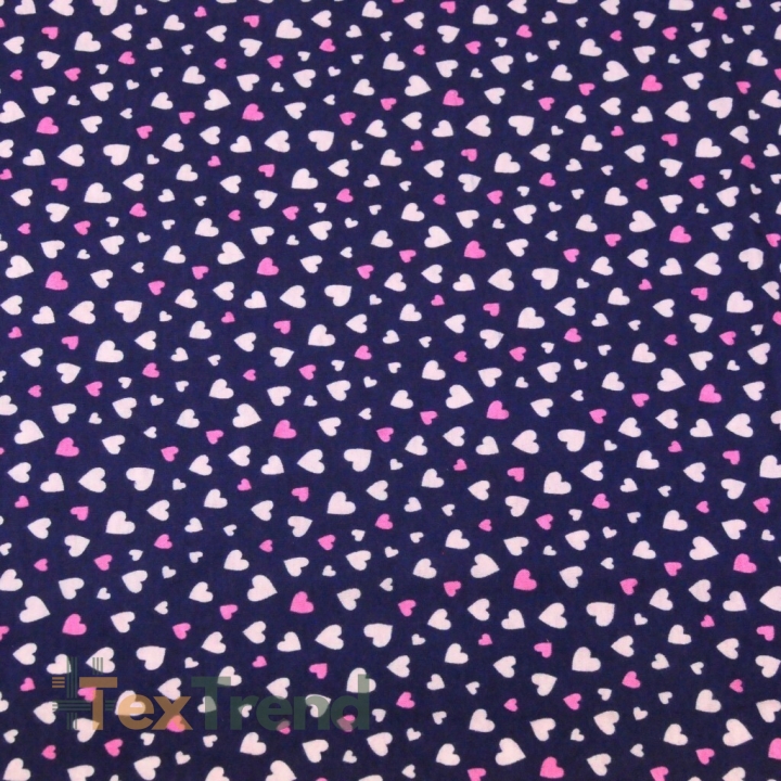 Jersey-Stoff Digitaldruck, rosa Herzen auf navy Hintergrund