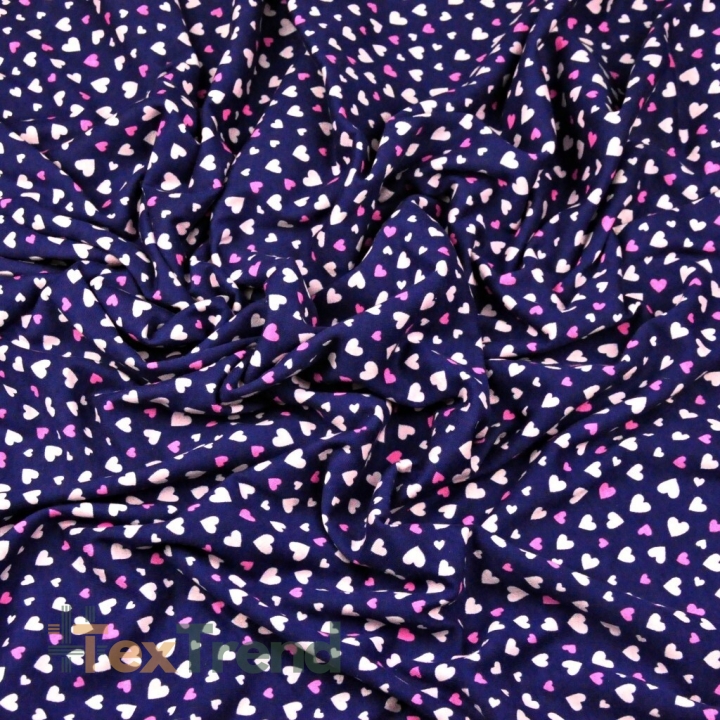 Jersey-Stoff Digitaldruck, rosa Herzen auf navy Hintergrund