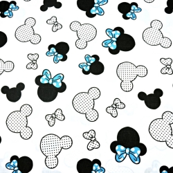 Baumwolle 100% MIKI schwarz-blau mit Schleife auf weißem Hintergrund  