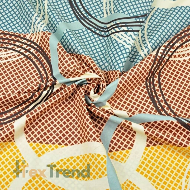 100% Baumwolle - Räder in blau-braun-gelb  