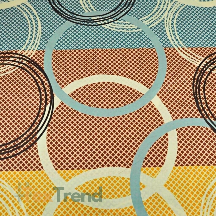 100% Baumwolle - Räder in blau-braun-gelb  