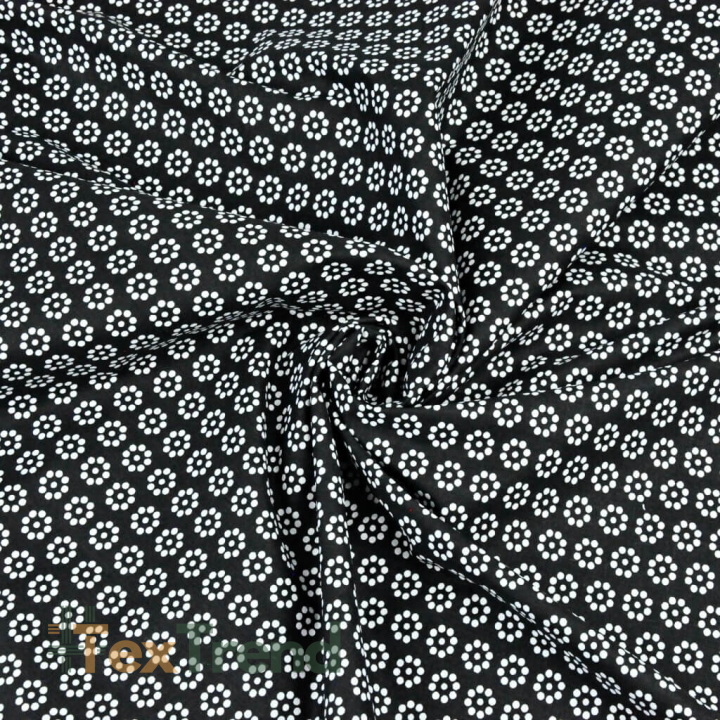 Baumwolle 100% MINI Blümchen Punkte weiß auf schwarzem Hintergrund  