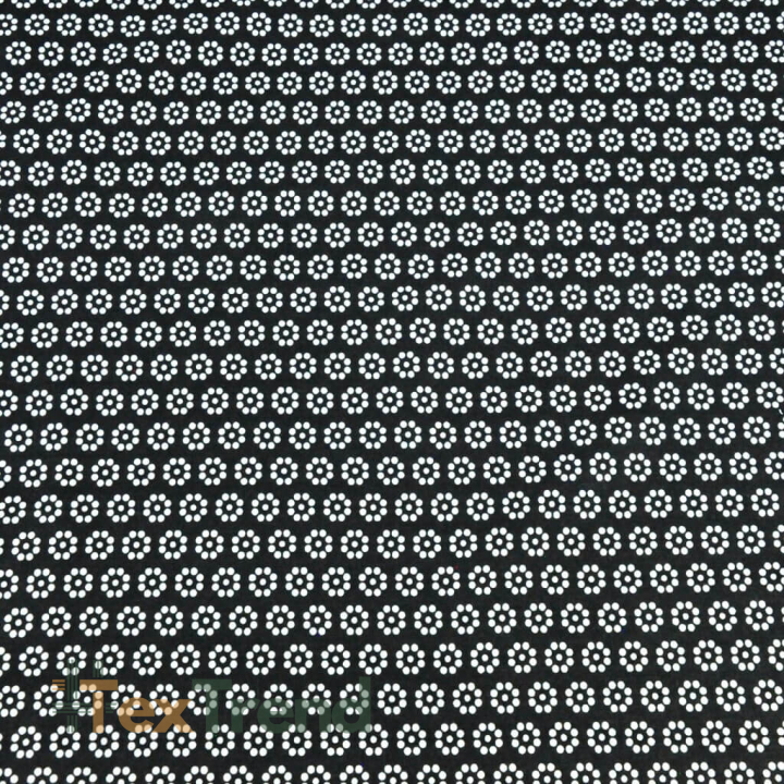 Baumwolle 100% MINI Blümchen Punkte weiß auf schwarzem Hintergrund  