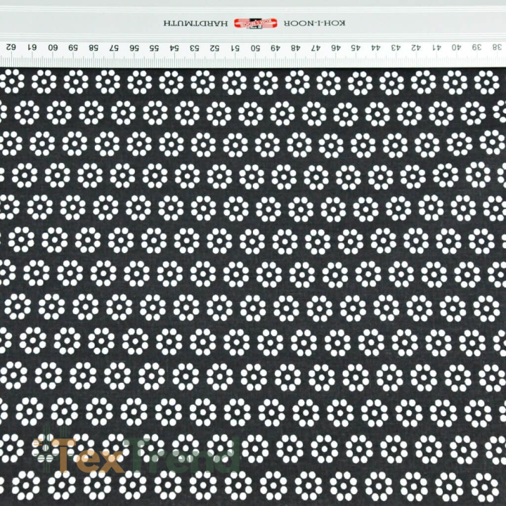 Baumwolle 100% MINI Blümchen Punkte weiß auf schwarzem Hintergrund  
