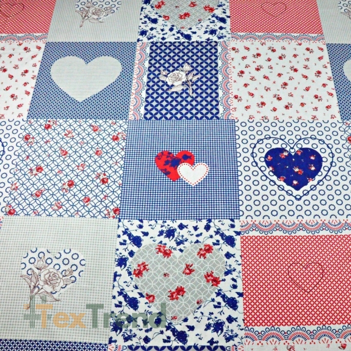 Baumwolle 100% Patchwork Blumen blau-rot  