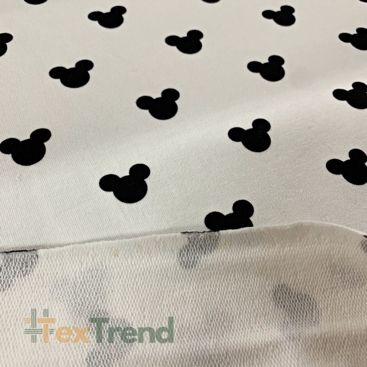 Jersey-Stoff - schwarze Micky Mäuse auf cremefarbenem Hintergrund  