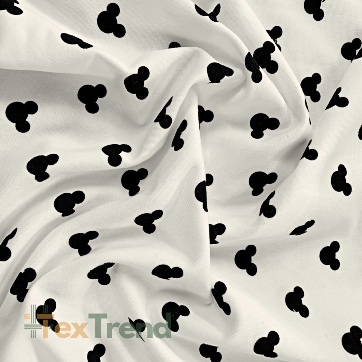 Jersey-Stoff - schwarze Micky Mäuse auf cremefarbenem Hintergrund  