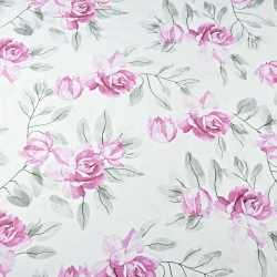 Baumwolle 100% Blumen Pfingstrose rosa grau auf weißem Hintergrund  