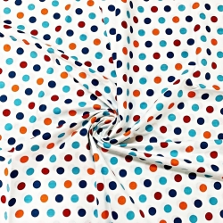 Baumwolle 100% Punkte 23mm blau-orange auf weißem Hintergrund  