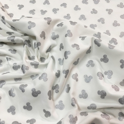 Jersey-Stoff - graue glitzernde Micky Mäuse auf weißem Hintergrund  