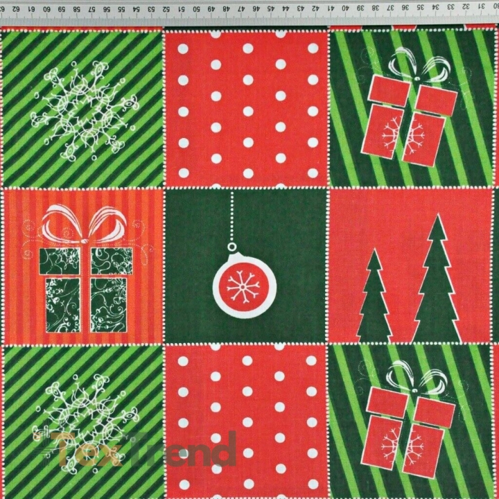 Baumwolle 100% Weihnachtsmuster Patchwork rot-grün  