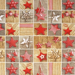 Baumwolle 100% Weihnachtsmuster Patchwork Sterne rot auf beigem Hintergrund  