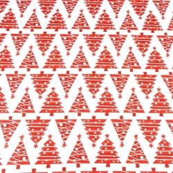 Baumwolle 100% Weihnachtsmuster Weihnachtsbäume in Reihen rot auf weißem Hintergrund  