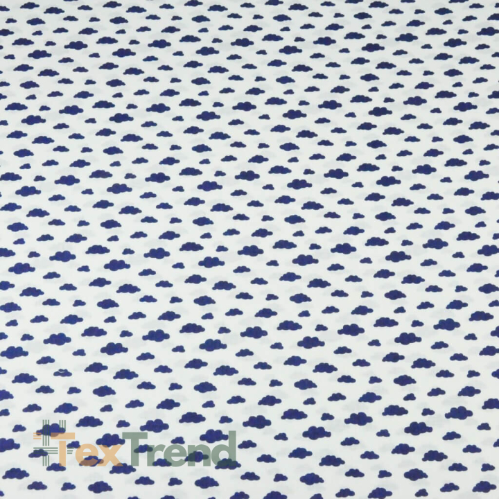 Baumwolle 100% Wolken MINI navy auf weißem Hintergrund  