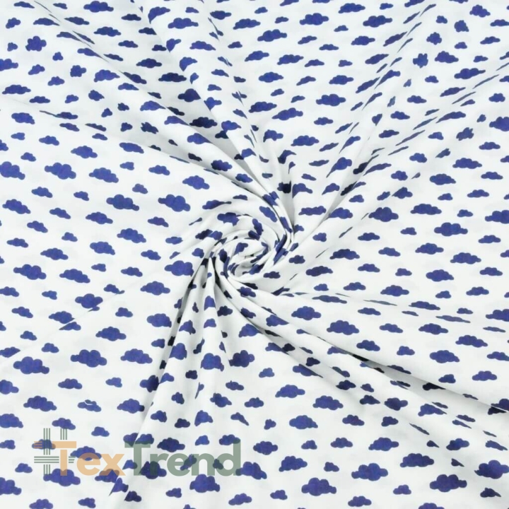 Baumwolle 100% Wolken MINI navy auf weißem Hintergrund  