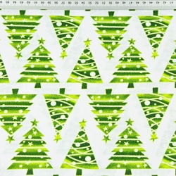 Baumwolle 100% Weihnachtsmuster Weihnachtsbäume in Reihen grün auf weißem Hintergrund  